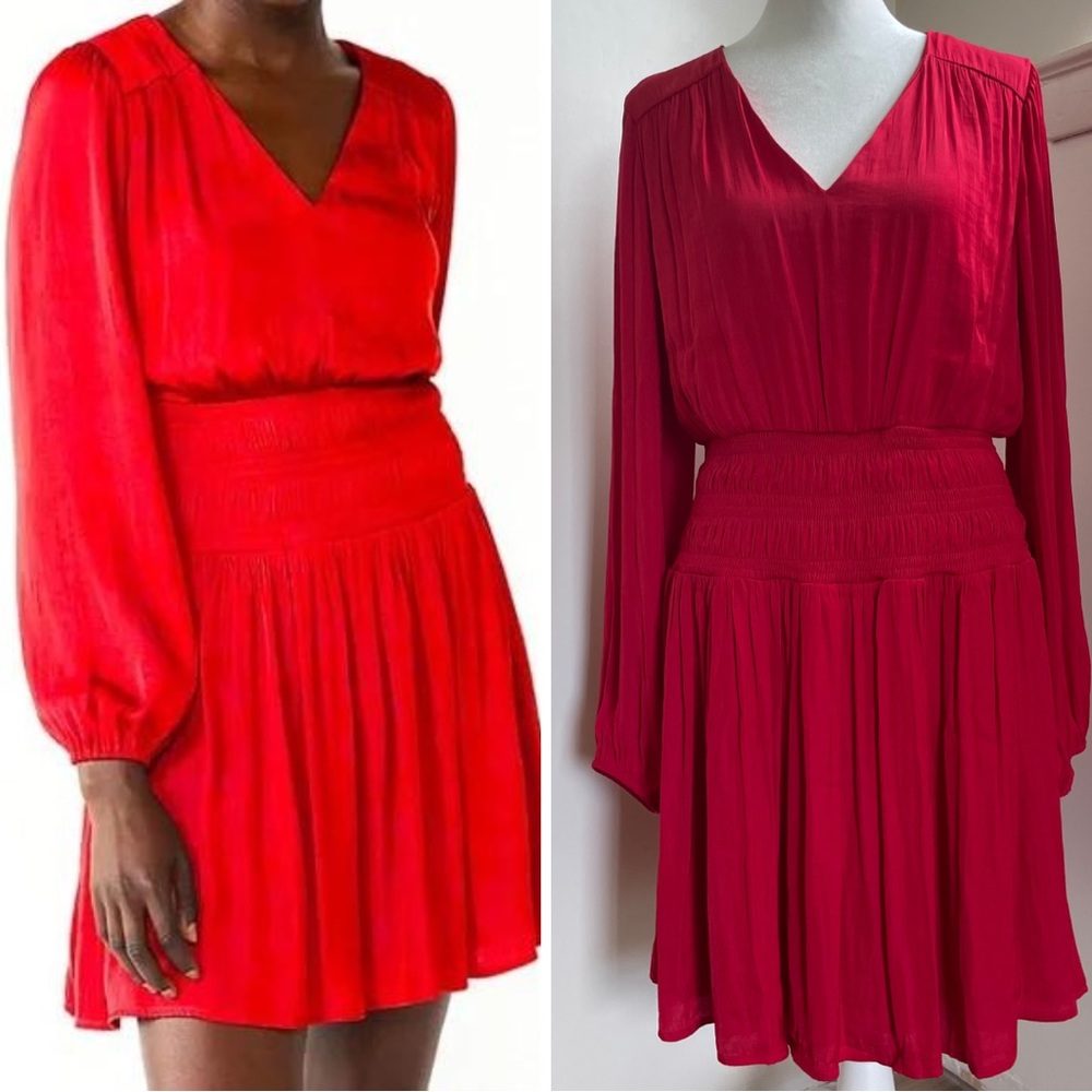 NWT Nine West Red Smocked Waist Long Sleeve Dress L